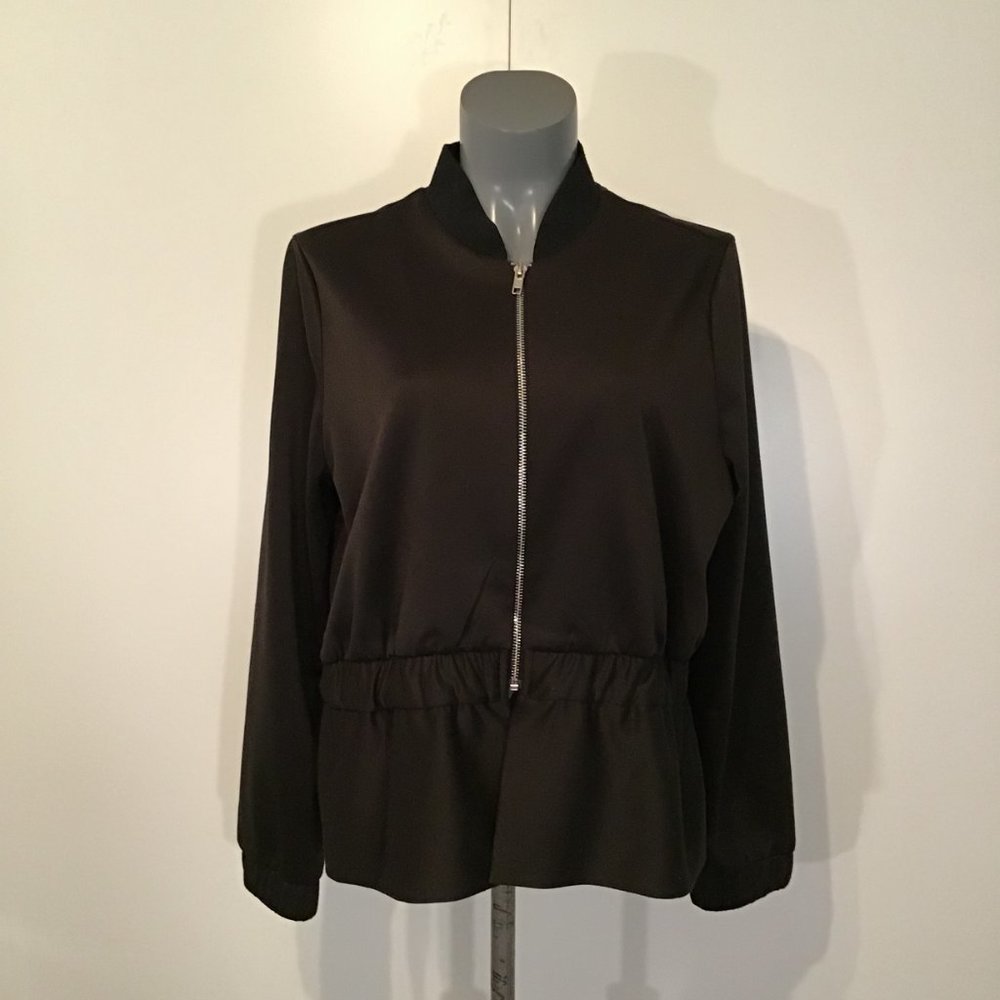 Lea & Viola Lounge Black Peplum Zip Up Jacket Size L